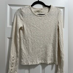 Madewell Off-White Ribbed Button Sleeve Top